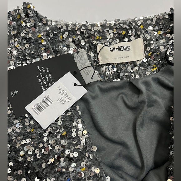 NWT - gorgeous sequin 4th + Reckless silver long sleeve mini dress - size M - Picture 4 of 16